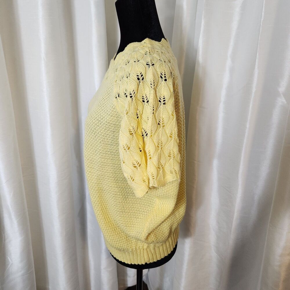 Vintage Sweater Womens L Yellow Soft Crochet Waffle Knit Cottagecore Grandma USA - Picture 6 of 9